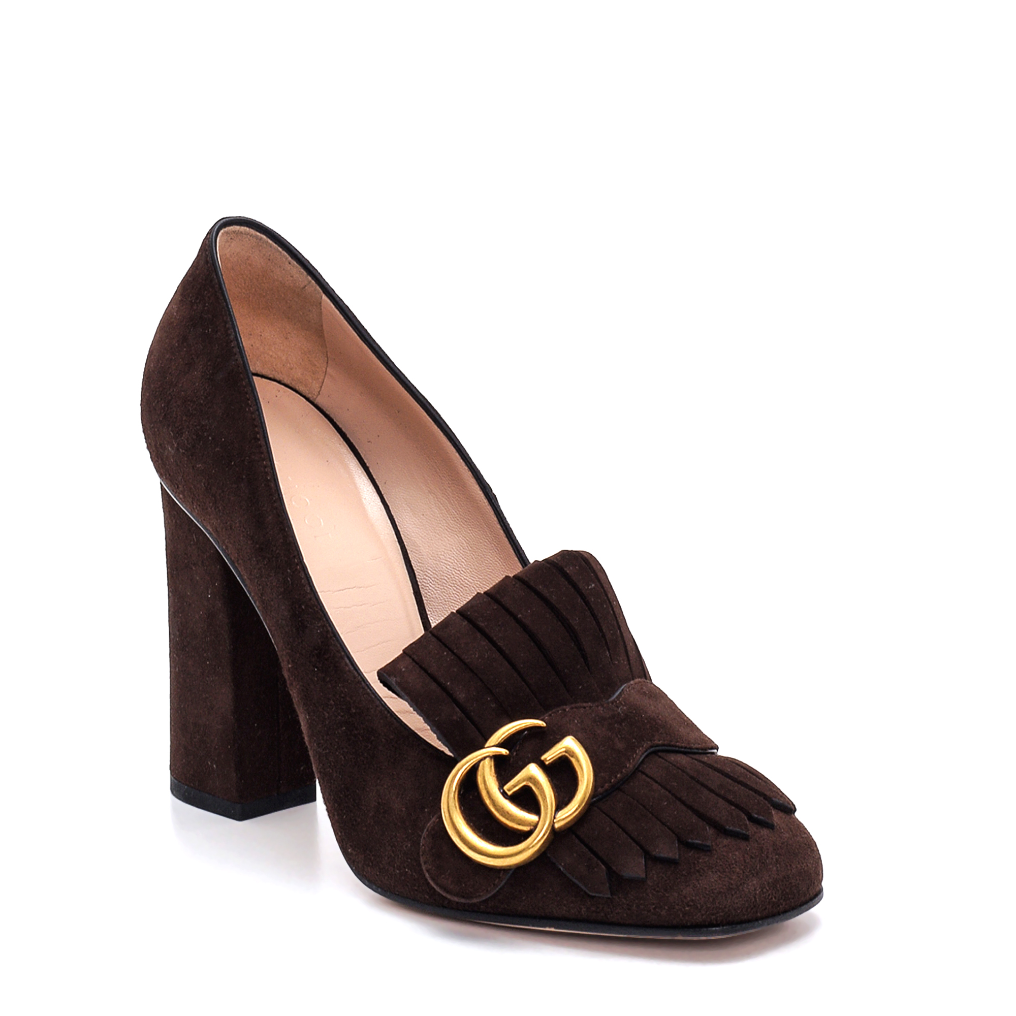 Gucci - Brown Suede Fringe GG Pumps